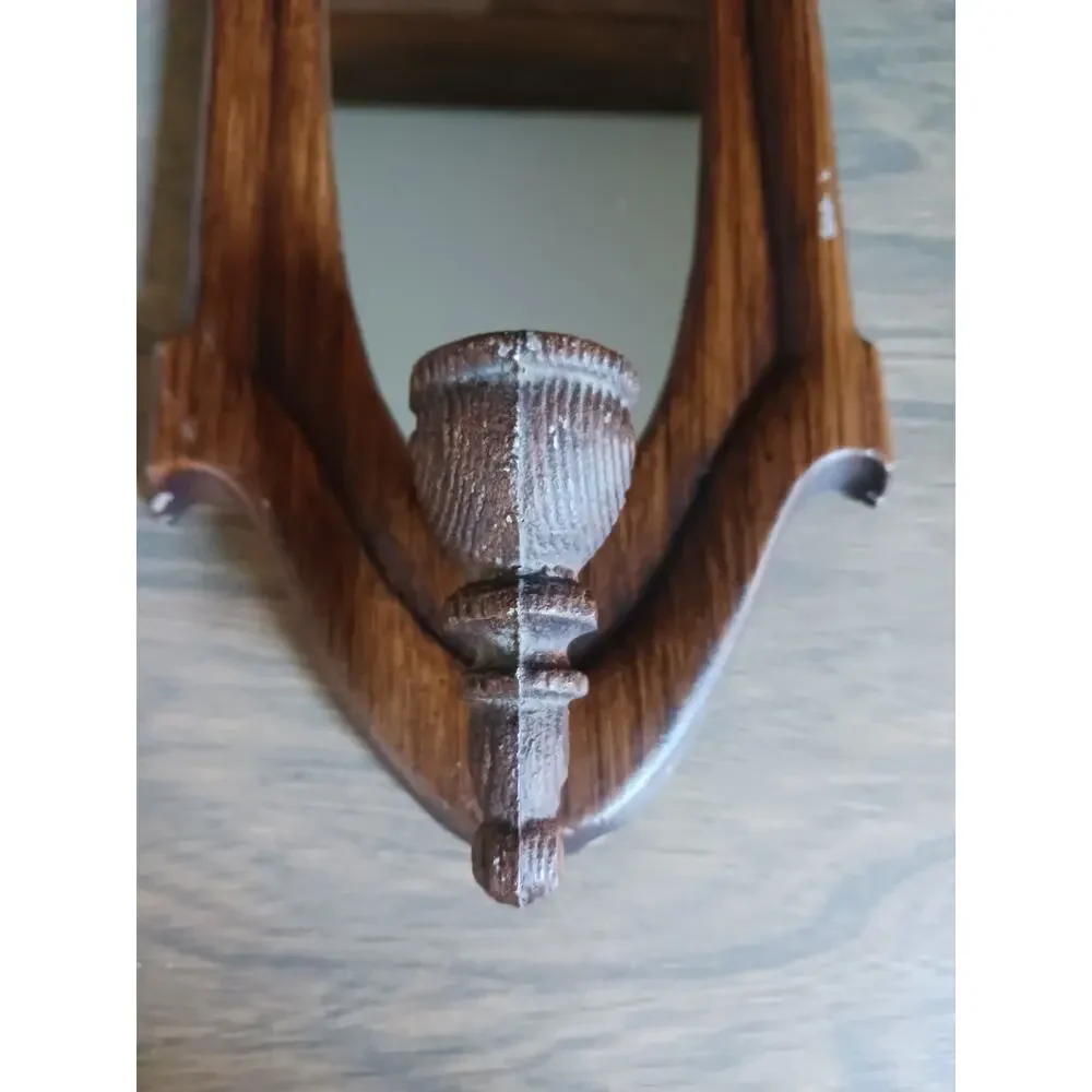 Vintage Metal Faux Wood Wall Sconce Candle Holder
